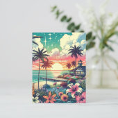 Roze en Turquoise Paradijs | Strandkunst Briefkaart (Staand voorkant)