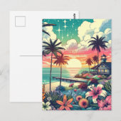 Roze en Turquoise Paradijs | Strandkunst Briefkaart (Voorkant / Achterkant)