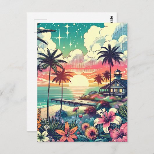 Roze en Turquoise Paradijs | Strandkunst Briefkaart (Voorkant / Achterkant)