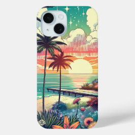 Roze en Turquoise Paradijs | Strandkunst iPhone 15 Case