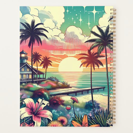 Roze en Turquoise Paradijs | Strandkunst Planner (Achterkant)