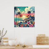 Roze en Turquoise Paradijs | Strandkunst Poster (Keuken)