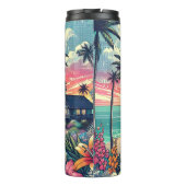 Roze en Turquoise Paradijs | Strandkunst Thermosbeker (Achterkant)