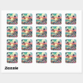 Roze en Turquoise Paradijs | Strandkunst Vierkante Sticker (Vel)