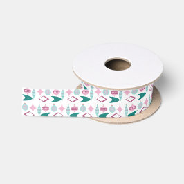 Roze en turquoise retro kerstornamenten satijnen lint