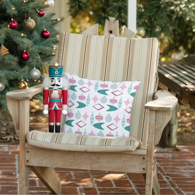 Roze en Turquoise Retro kerstversieringen Buitenkussen (Creator heeft geüpload)