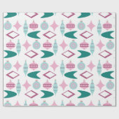 Roze en Turquoise Retro kerstversieringen Cadeaupapier (Vlak)