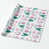 Roze en Turquoise Retro kerstversieringen Cadeaupapier (Uitgerold)