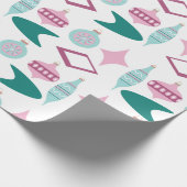 Roze en Turquoise Retro kerstversieringen Cadeaupapier (Hoek)