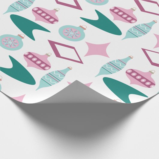 Roze en Turquoise Retro kerstversieringen Cadeaupapier (Hoek)