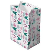 Roze en Turquoise Retro kerstversieringen Medium Cadeauzakje (Voorkant Gekanteld)