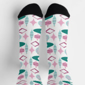 Roze en Turquoise Retro kerstversieringen Sokken (Top)