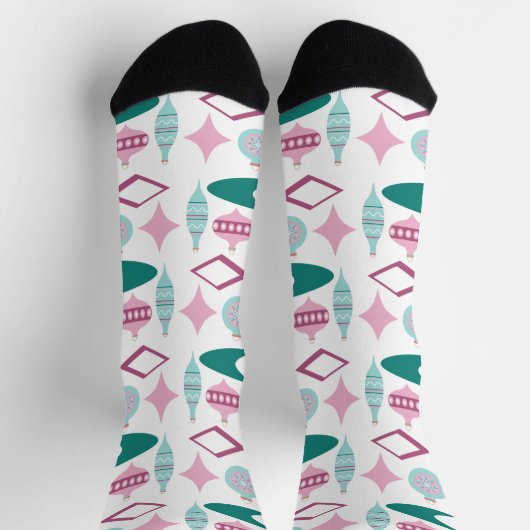 Roze en Turquoise Retro kerstversieringen Sokken (Top)
