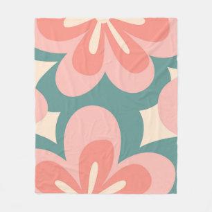 Roze en turquoise retro stijl bloemen fleece deken