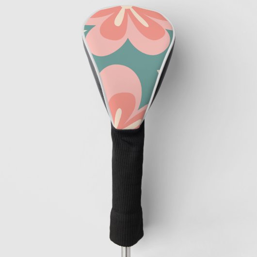 Roze en turquoise retro stijl bloemen golfheadcover (Voorkant)