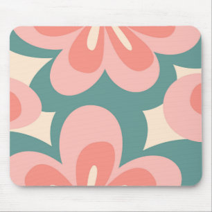Roze en turquoise retro stijl bloemen muismat