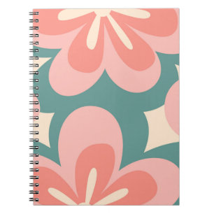 Roze en turquoise retro stijl bloemen notitieboek