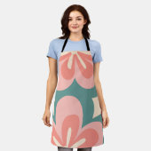 Roze en turquoise retro stijl bloemen schort (Gedragen)