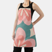 Roze en turquoise retro stijl bloemen schort (Insitu)