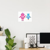 Roze en turquoise robots muurposter poster (Thuiskantoor)