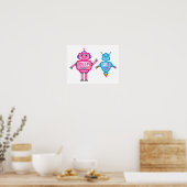 Roze en turquoise robots muurposter poster (Keuken)
