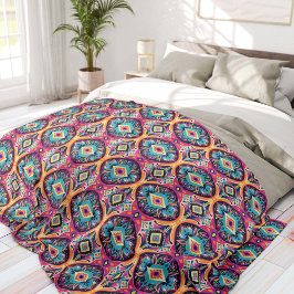 Roze en turquoise sierbloemen bohemien fleece deken