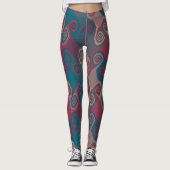 Roze en turquoise spiraal abstract leggings (Voorkant)