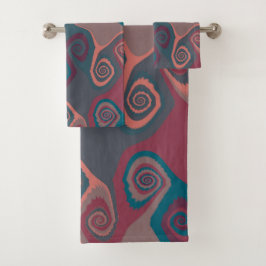 Roze en Turquoise Swirl abstract Bad Handdoek