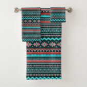 Roze en turquoise tribale bad handdoek (Insitu)