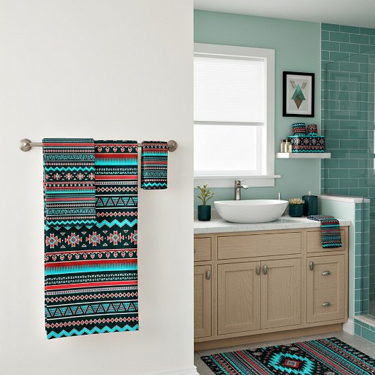 Roze en turquoise tribale bad handdoek