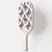 Roze en Turquoise Vlinderpatroon Pickleball Paddle (Links)