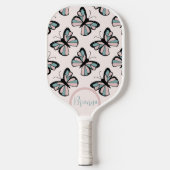 Roze en Turquoise Vlinderpatroon Pickleball Paddle (Voorkant)
