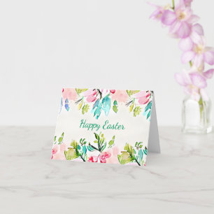 Roze en turquoise waterverf bloemenframe op maat kaart
