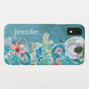 Roze en turquoise waterverf bloemstuk gepersonalis Case-Mate iPhone case