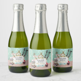  roze en Turquoise Wonderland Baby shower Sparkling Wijnetiket