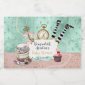 roze en Turquoise Wonderland Baby shower Sparkling Wijnetiket (Enkel label)