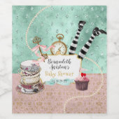 roze en Turquoise Wonderland Baby shower Wijn Etiket (Enkel label)