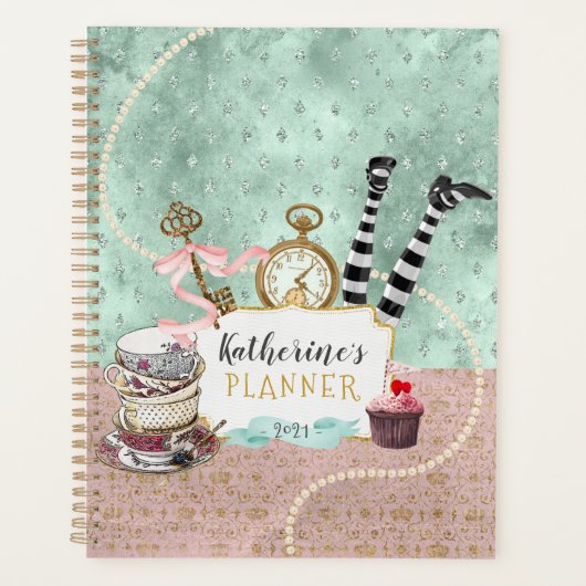  Roze en Turquoise Wonderland Spiral Foto Planner (Voorkant)