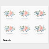 Roze en usty Blue Floral Rozen Wedding Circle Ronde Sticker (Vel)