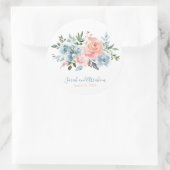Roze en usty Blue Floral Rozen Wedding Circle Ronde Sticker (Tas)