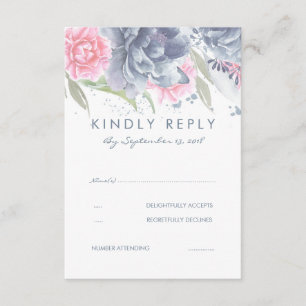 Roze en usty Blue Flowers Wedding RSVP