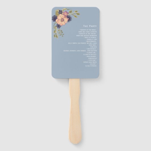 Roze en usty Blue Wedding Programme Handje Fan Handwaaier (Achterkant)