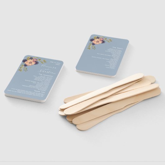 Roze en usty Blue Wedding Programme Handje Fan Handwaaier (Niet-gemonteerd)