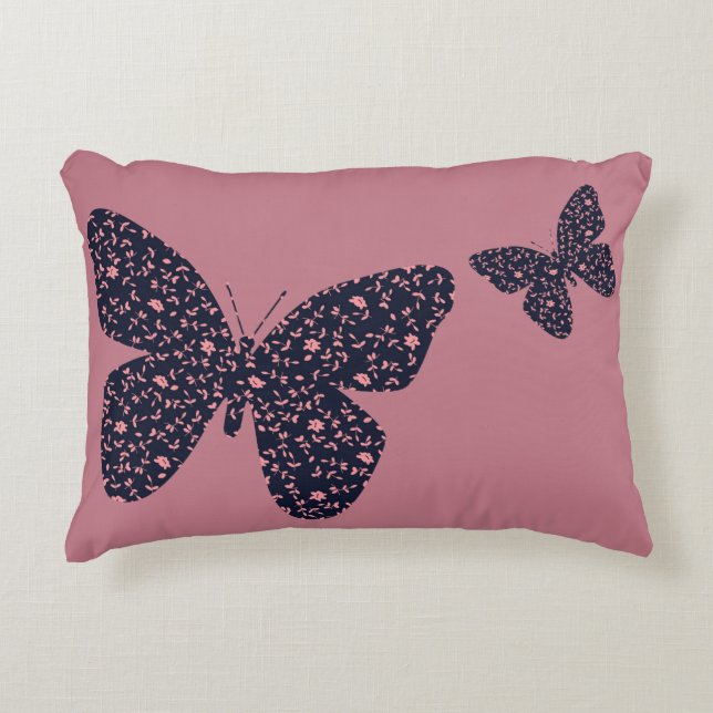 Roze en Violet Floral Butterfly Accent Kussen (Voorkant)