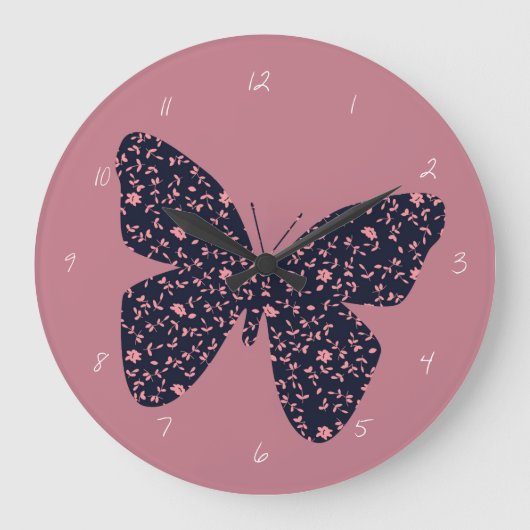 Roze en Violet Floral Butterfly Grote Klok (Voorkant)