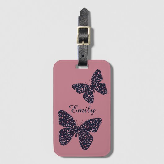 Roze en Violet Floral Butterfly, speciaal geperson Bagagelabel (Voorkant (verticaal))