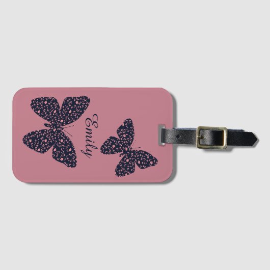 Roze en Violet Floral Butterfly, speciaal geperson Bagagelabel (Voorkant (horizontaal))