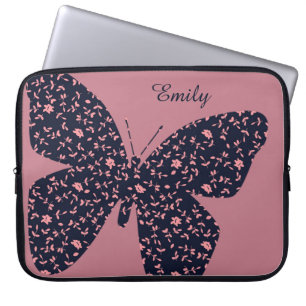 Roze en Violet Floral Butterfly, speciaal geperson Laptop Sleeve