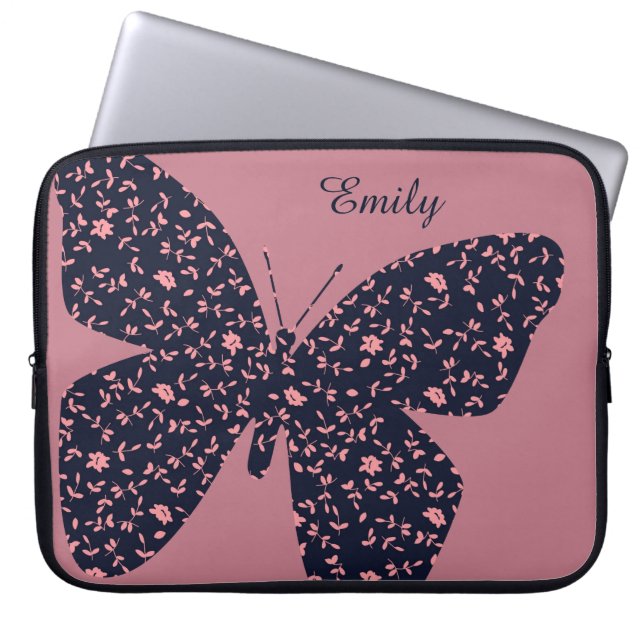 Roze en Violet Floral Butterfly, speciaal geperson Laptop Sleeve (Voorkant)