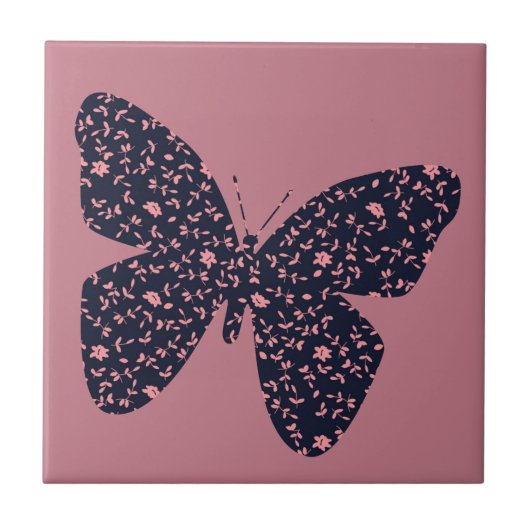 Roze en Violet Floral Butterfly Tegeltje (Voorkant)
